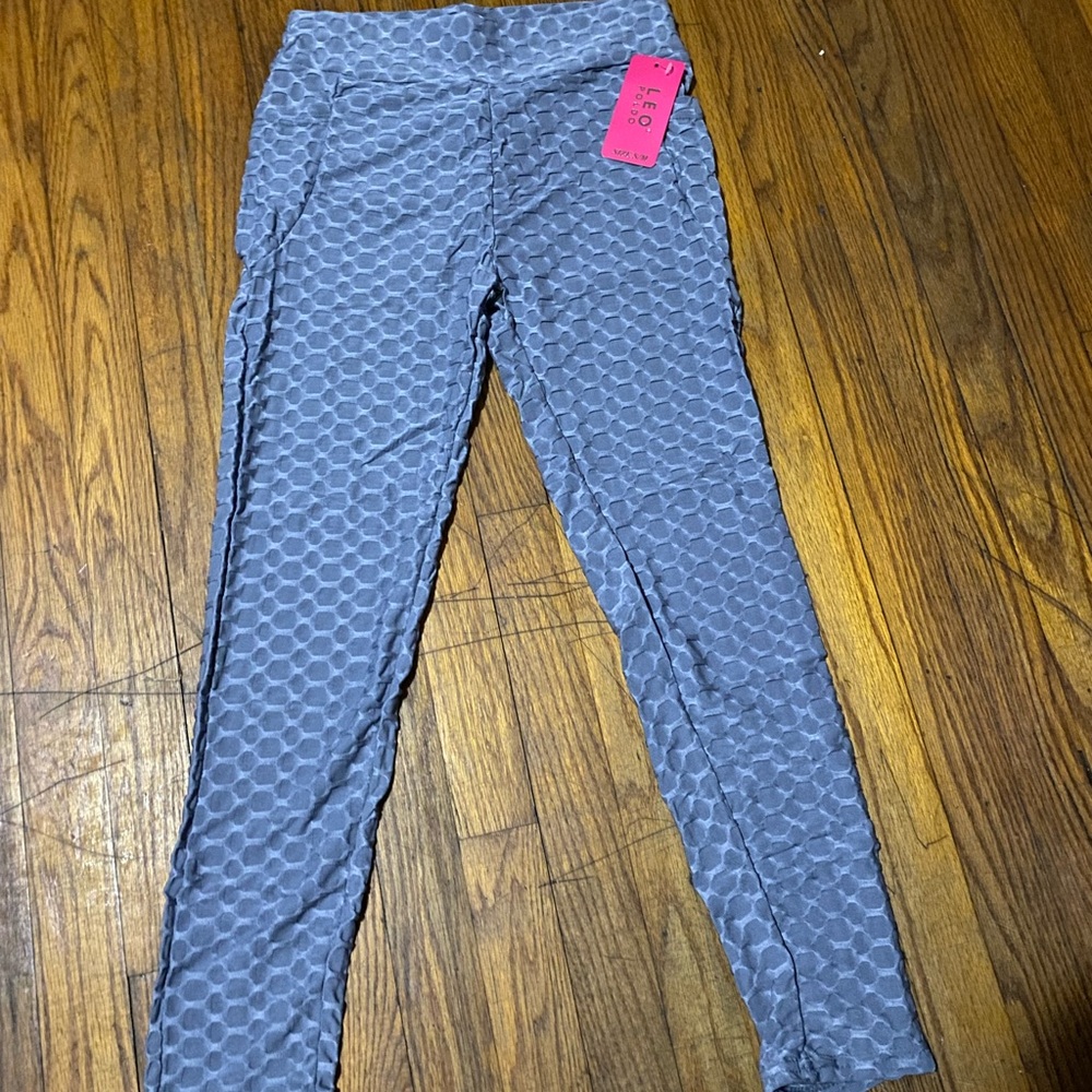 Textured Gray High-Waist Leggings - Unbranded